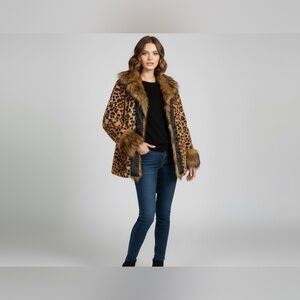 NEW Women’s M Leopard Print Quilted Faux Fur Coat